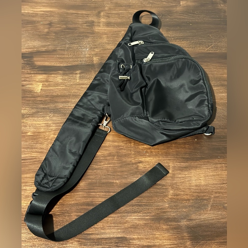 Black Sling or crossbody nylon bag